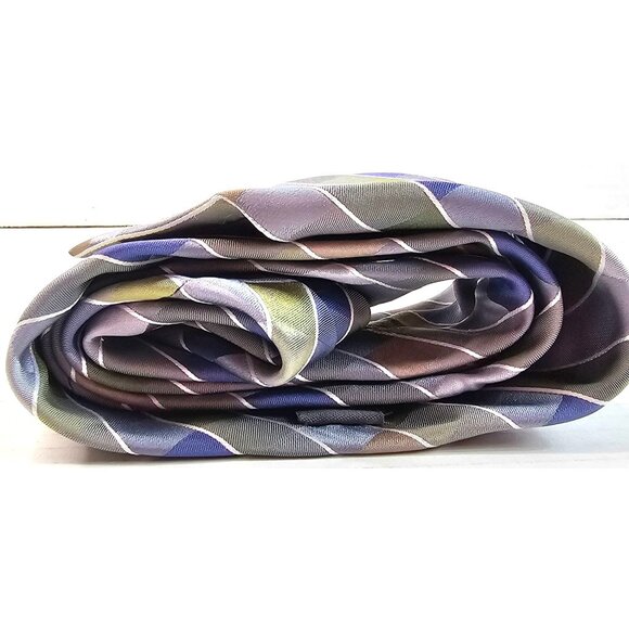 Kenneth Cole Reaction Mens Striped Tie 100% Silk Green Blue Gray Pattern - Picture 6 of 7